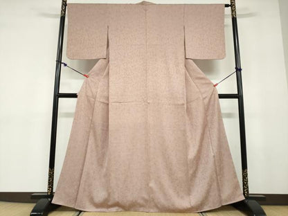 平和屋着物●上質な色無地　作家物　南天地紋　黄枯茶色　正絹　逸品　未使用　DABD9589ud