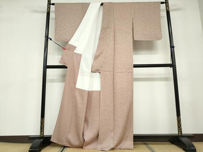 平和屋着物●上質な色無地　作家物　南天地紋　黄枯茶色　正絹　逸品　未使用　DABD9589ud