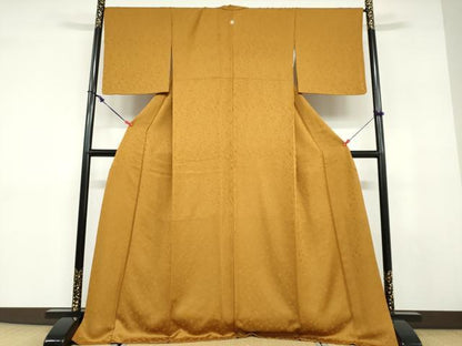 平和屋着物●上質な色無地　宝尽くし地紋　土色　正絹　逸品　DABD9590ud