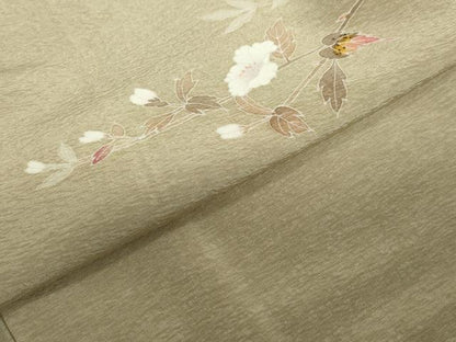 平和屋着物●京加賀友禅　百貫達雄監修　色無地　枝花地紋　榛色　正絹　逸品　DABD9592ud