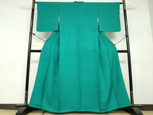 平和屋着物●上質な色無地　花尽くし地紋　萌葱色　正絹　逸品　未使用　DABD9597ud