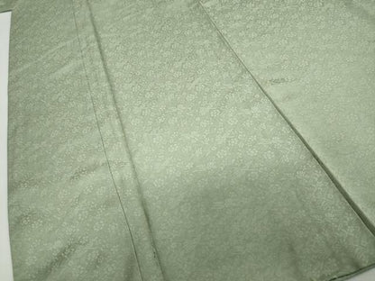 平和屋着物●上質な色無地　花鳥地紋　柳染色　正絹　逸品　DABD9598ud