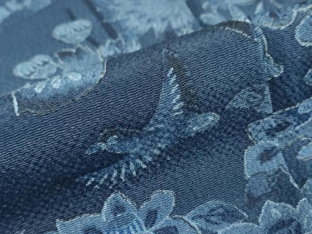 平和屋着物●上質な小紋　藍　型染　花鳥文　鬼しぼ縮緬　正絹　逸品　未使用　DABD9601ud