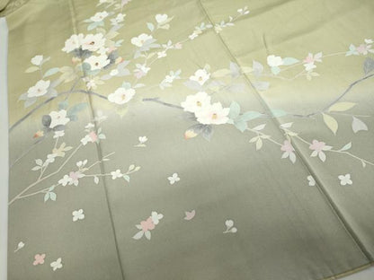 平和屋着物●訪問着　友禅　枝椿文　暈し染め　正絹　逸品　DABD9603ud