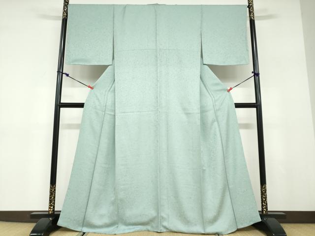 平和屋着物●上質な色無地　草花地紋　錆青磁色　正絹　逸品　DABD9604ud