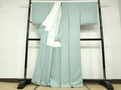 平和屋着物●上質な色無地　草花地紋　錆青磁色　正絹　逸品　DABD9604ud