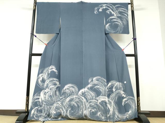平和屋着物●訪問着　作家物　ろうけつ染め　立波文　正絹　逸品　DABD9605ud