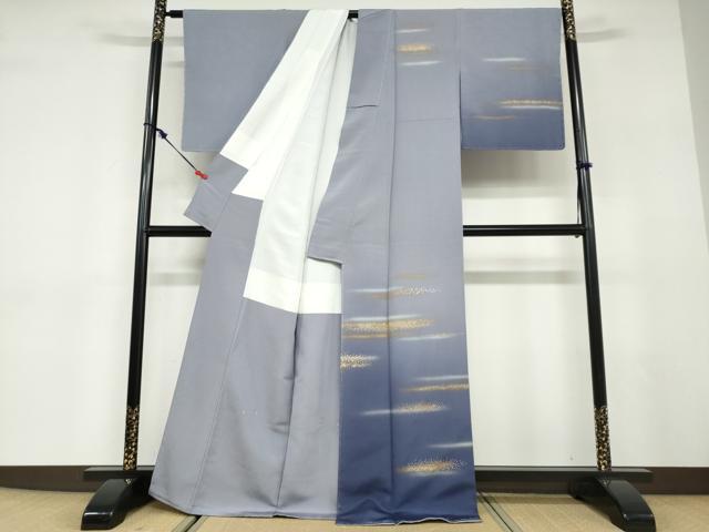 平和屋着物●人間国宝　福田喜三郎　訪問着　横段霞文　暈し染め　金銀彩　正絹　逸品　未使用　DABD9607ud