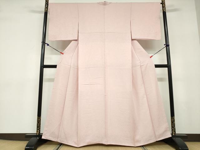 平和屋着物●上質な色無地　クローバー地紋　珊瑚色　正絹　逸品　未使用　DABD9608ud