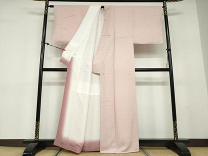 平和屋着物●上質な色無地　クローバー地紋　珊瑚色　正絹　逸品　未使用　DABD9608ud