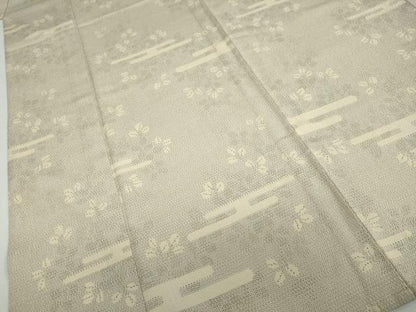 平和屋着物▽本塩沢　単衣　110亀甲　エ霞舞葉文　正絹　逸品　DABD9614ud