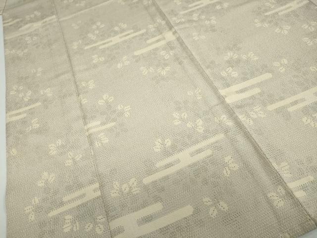 平和屋着物▽本塩沢　単衣　110亀甲　エ霞舞葉文　正絹　逸品　DABD9614ud