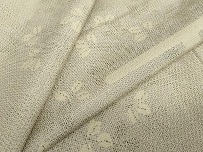 平和屋着物▽本塩沢　単衣　110亀甲　エ霞舞葉文　正絹　逸品　DABD9614ud