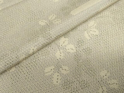 平和屋着物▽本塩沢　単衣　110亀甲　エ霞舞葉文　正絹　逸品　DABD9614ud