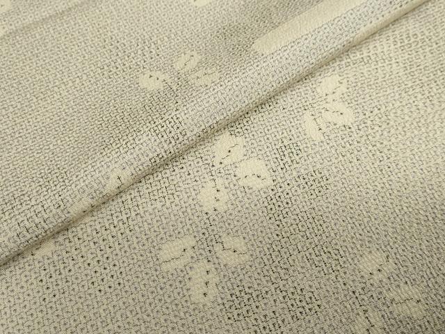 平和屋着物▽本塩沢　単衣　110亀甲　エ霞舞葉文　正絹　逸品　DABD9614ud