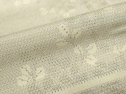 平和屋着物▽本塩沢　単衣　110亀甲　エ霞舞葉文　正絹　逸品　DABD9614ud