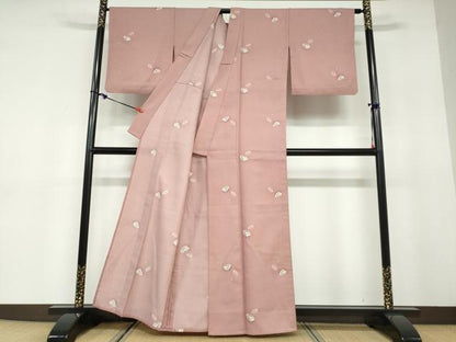 平和屋着物▽小紋　単衣　舞桜文　ぽっくり　洗える着物　DABD9619ud
