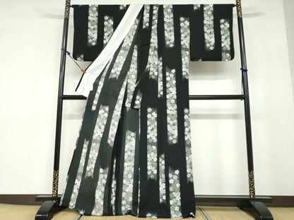 平和屋着物▽小紋　単衣　セオアルファ　舞花間道　黒地　夢工房　洗える着物　DABD9621ud