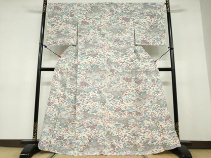 平和屋着物▽上質な小紋　単衣　雲取り流水風景草花文　正絹　逸品　DABD9622ud