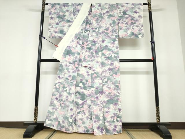 平和屋着物▽上質な小紋　単衣　草花文　正絹　逸品　DABD9624ud