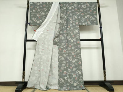 平和屋着物▽小紋　単衣　草花丸文　さんび謹製　洗える着物　DABD9630ud