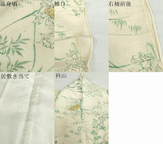 平和屋着物▽上質な小紋　単衣　手描き　草花文　金彩　鬼しぼ縮緬　正絹　逸品　DABD9640ud