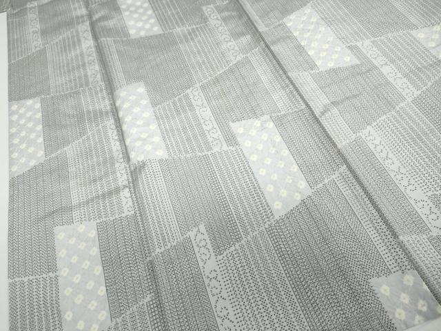 平和屋着物▽上質な紬　単衣　絞り　変わり格子文　正絹　逸品　DABD9641ud