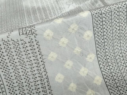 平和屋着物▽上質な紬　単衣　絞り　変わり格子文　正絹　逸品　DABD9641ud