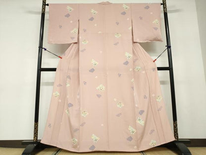 平和屋着物▽上質な小紋　単衣　箔散らし草花文　反端付き　正絹　逸品　DABD9652ud