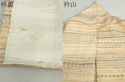 平和屋着物▽上質な紬　単衣　横段文　正絹　逸品　DABD9657ud