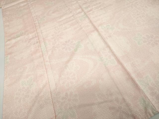 平和屋着物▽本塩沢　単衣　110亀甲　流水雪輪草花文　正絹　逸品　DABD9669ud