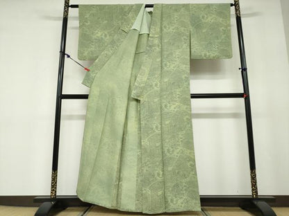平和屋着物▽上質な小紋　単衣　動物花絵皿文　反端付き　正絹　逸品　DABD9671ud