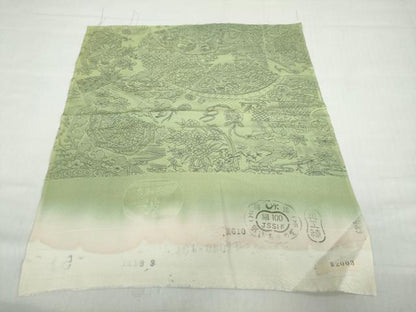 平和屋着物▽上質な小紋　単衣　動物花絵皿文　反端付き　正絹　逸品　DABD9671ud