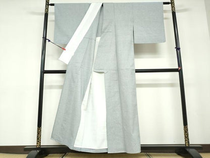 平和屋着物▽青山みとも　小紋　単衣　変わり縞　正絹　逸品　DABD9675ud