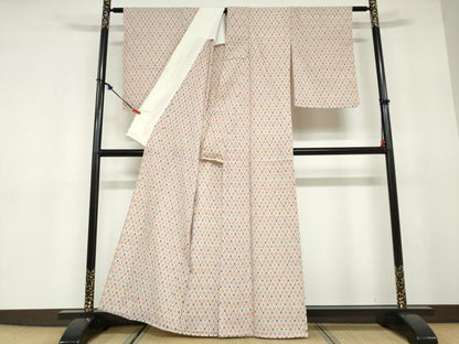 平和屋着物▽本塩沢　単衣　幾何学文様　正絹　逸品　DABD9678ud