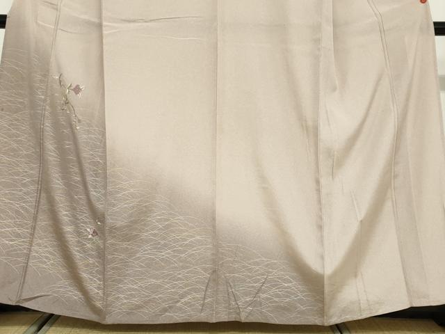平和屋着物▽訪問着　単衣　刺繍　枝椿文　暈し染め　金銀彩　正絹　逸品　DABD9679ud
