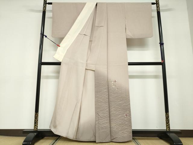 平和屋着物▽訪問着　単衣　刺繍　枝椿文　暈し染め　金銀彩　正絹　逸品　DABD9679ud
