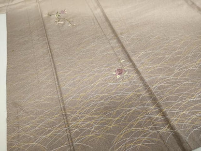 平和屋着物▽訪問着　単衣　刺繍　枝椿文　暈し染め　金銀彩　正絹　逸品　DABD9679ud