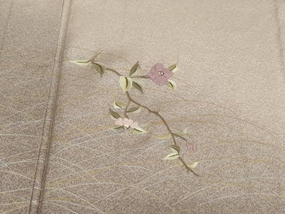 平和屋着物▽訪問着　単衣　刺繍　枝椿文　暈し染め　金銀彩　正絹　逸品　DABD9679ud