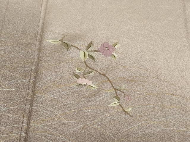 平和屋着物▽訪問着　単衣　刺繍　枝椿文　暈し染め　金銀彩　正絹　逸品　DABD9679ud