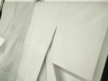 平和屋着物▽本塩沢　訪問着　単衣　片身替わり　横段文　正絹　逸品　DABD9682ud