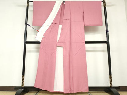 平和屋着物▽上質な色無地　単衣　紋意匠　薄紅色　ますいわ屋扱い　正絹　逸品　DABD9692ud