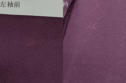 平和屋着物▽上質な色無地　単衣　葉尽くし地紋　似せ紫色　正絹　逸品　DABD9693ud