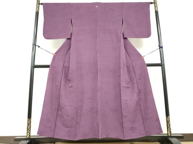 平和屋着物▽上質な色無地　単衣　葉尽くし地紋　似せ紫色　正絹　逸品　DABD9693ud