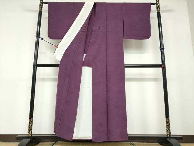 平和屋着物▽上質な色無地　単衣　葉尽くし地紋　似せ紫色　正絹　逸品　DABD9693ud