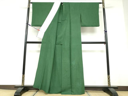 平和屋着物▽中国三大刺繍　汕頭刺繍　スワトウ刺繍　総刺繍　無地絵羽訪問着　単衣　扇面草花文　苔色　正絹　逸品　DABD9696ud