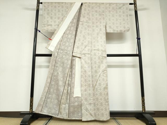 平和屋着物▽上質な紬　単衣　幾何学間道　正絹　逸品　DABD9701ud