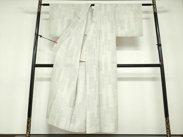 平和屋着物▽本塩沢　単衣　110亀甲　変わり間道　正絹　逸品　DABD9705ud