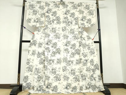 平和屋着物▽上質な小紋　単衣　花車文　正絹　逸品　DABD9706ud
