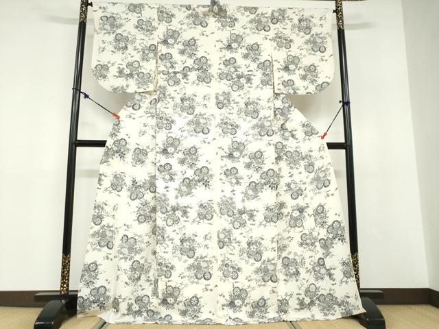 平和屋着物▽上質な小紋　単衣　花車文　正絹　逸品　DABD9706ud